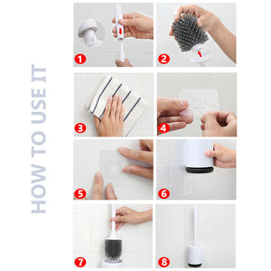 Rubber Head Toilet Brush With Holder Silicone Long Handle Household Bathroom Cleaning Brush Wall Mounted Brushes for toilet