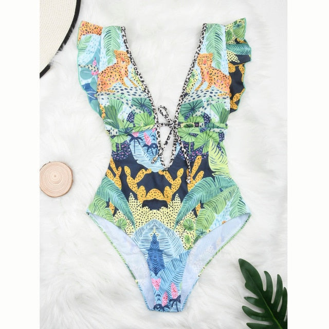 Ruffle 2021 Women Sexy One Pieces Swimsuit Swimwear Female High Cut Brazilian Bather Monokini Bathing Suit Beachwear