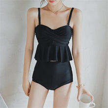 Load image into Gallery viewer, Ruffle Bikini Women Solid Swimwear High Waist Biquini Push Up Swimsuit Crop Top Pad Bathing Suit Korea Swimming Wrap Bandeau