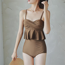 Load image into Gallery viewer, Ruffle Bikini Women Solid Swimwear High Waist Biquini Push Up Swimsuit Crop Top Pad Bathing Suit Korea Swimming Wrap Bandeau