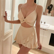 Load image into Gallery viewer, Ruffle One Piece Swimsuit Women Solid Swimwear  Monokini Push Up Swim Suit Korea Skirted Trikini Cut Out Bathing Suit Open Back