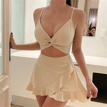 Load image into Gallery viewer, Ruffle One Piece Swimsuit Women Solid Swimwear  Monokini Push Up Swim Suit Korea Skirted Trikini Cut Out Bathing Suit Open Back