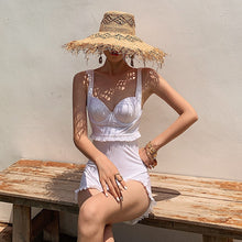 Load image into Gallery viewer, Ruffle One Piece Swimsuit Women Solid Swimwear Push Up Monokini White Bathing Suit Korea Style Trikini Bandeau Swimming Suits