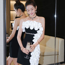 Load image into Gallery viewer, Ruffles Patchwork Diamonds Chain Strapless Elegant Women&#39;s Dress Summer 2022 leeveless Sexy Bandeau Short Fashion Party Dresss