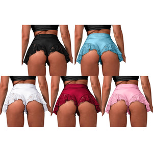 S-3XL Women Hip Lift Skinny Shorts Lace Ruffle Trim Elastic Waistband Pants Gym Yoga Dance Jogging Fitness Bottoms Dancewear
