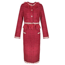 Load image into Gallery viewer, S-3XL Women Winter New Fashion Small Fragrance Red Suit Tassel Round Neck Short Coat + Hips Skirt Female Two-Piece Sets