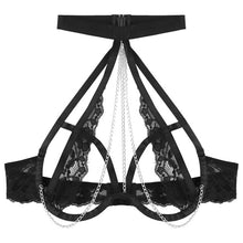 Load image into Gallery viewer, S-4XL Women Open Breast Extoic Bra Hollow Out Lace Halter Tops Metal Chain Decor Underwired Brassiere Sexy Lingerie Clubwear