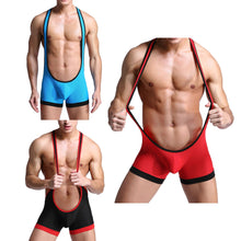 Load image into Gallery viewer, S-L Men Suspenders Bodysuit Boxer Shorts Bulge Pouch Underwear Wrestling Sports Pants Stretchy Breathable Briefs Swimsuit