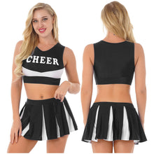 Load image into Gallery viewer, S-XL WomenCheerleading Outfit Schoolgirl Cosplay Letter Printe Sleeveless Crop Top with Pleated Skirt Sports Competition Costume