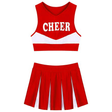 Load image into Gallery viewer, S-XL WomenCheerleading Outfit Schoolgirl Cosplay Letter Printe Sleeveless Crop Top with Pleated Skirt Sports Competition Costume