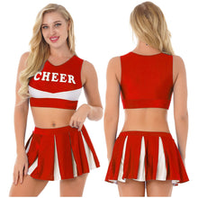 Load image into Gallery viewer, S-XL WomenCheerleading Outfit Schoolgirl Cosplay Letter Printe Sleeveless Crop Top with Pleated Skirt Sports Competition Costume
