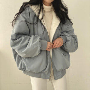 Winter 2022 New Cashmere Thickening Hooded Short Coat On Both Sides Lamb Wool Cotton Coat Cotton Women's Wear Chaquetas  Y2k Trf