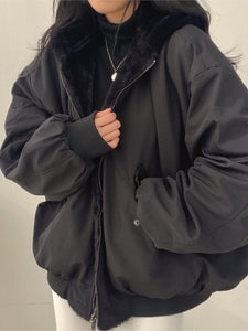 Winter 2022 New Cashmere Thickening Hooded Short Coat On Both Sides Lamb Wool Cotton Coat Cotton Women's Wear Chaquetas  Y2k Trf
