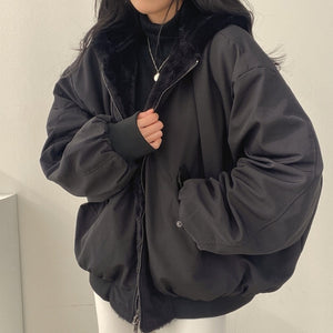 Winter 2022 New Cashmere Thickening Hooded Short Coat On Both Sides Lamb Wool Cotton Coat Cotton Women's Wear Chaquetas  Y2k Trf