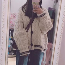 Load image into Gallery viewer, Beige Star Cute College Single Breasted Sweater Women 2022 Autumn Korean Woman Sweaters Contrast Color V-neck Knitted Cardigan
