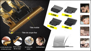 USB Electric Hair Clipper Trimmer All In One Gold Light Head  Rechargeable Hair Clipper Oil Head Hair Carving Mark Razor