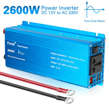 Load image into Gallery viewer, Pure Sine Wave Inverter DC 12V to AC 220V 230V 1500W/2200W/2600W Voltage Transfer Converter Universal EU Socket Auto Accessories