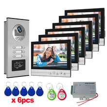 Load image into Gallery viewer, 9 inch 4/6 Apartment/Family Color Video Door Phone Intercom System With  for 6 Unit Building Intercom Inductive Card