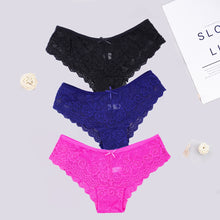 Load image into Gallery viewer, 3pcs/lots Women Briefs Sexy Full Lace Panties Hollow Out Low-waist Female Shorts Soft Solid Color Breathable Underwear Fast Ship