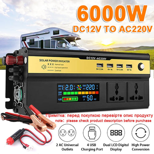 Peak 6000W Car Power Inverter DC 12V To AC 220V Transformer with USB Universal Socket Charger Modified Sine Wave Inverter