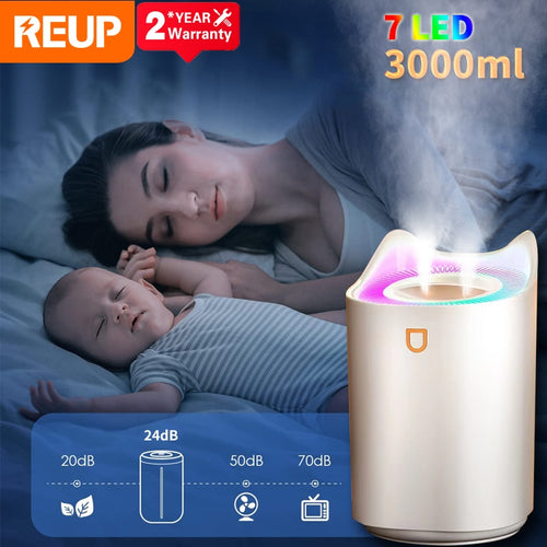 3L Air Humidifier Essential Oil Aroma Diffuser Double Nozzle With Coloful LED Light Ultrasonic Humidifiers Aromatherapy Diffuser