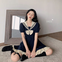 Load image into Gallery viewer, Sailor Collar Ruffles Lolita Dress Women Sweet Lace Up Dresses Japanese Harajuku Female Korean Kawaii Cute Vestidos 2022 Summer