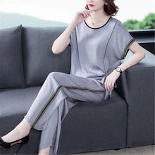 Load image into Gallery viewer, Sale Women Tracksuit Big Size Casual Striped Two Piece Set short Sleeve Tshirt Pullover Long Pants Suit 2 Pcs Outfits