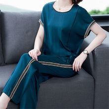 Load image into Gallery viewer, Sale Women Tracksuit Big Size Casual Striped Two Piece Set short Sleeve Tshirt Pullover Long Pants Suit 2 Pcs Outfits