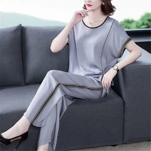Sale Women Tracksuit Big Size Casual Striped Two Piece Set short Sleeve Tshirt Pullover Long Pants Suit 2 Pcs Outfits