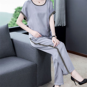 Sale Women Tracksuit Big Size Casual Striped Two Piece Set short Sleeve Tshirt Pullover Long Pants Suit 2 Pcs Outfits