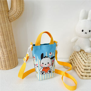 Sanrio Children Outdoor Water Cup Bag Cylindrical Shoulder Bags Hello Kitty Kulomi Melody Cartoon Printing Girls Messenger Bag