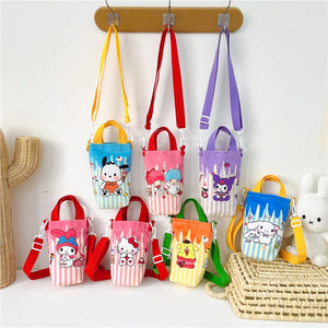 Sanrio Children Outdoor Water Cup Bag Cylindrical Shoulder Bags Hello Kitty Kulomi Melody Cartoon Printing Girls Messenger Bag