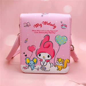 Sanrio Kawaii Cinnamon Roll Kuromi My Melody Pu Waterproof Slung Shoulder Bag Storage Small Square Bag