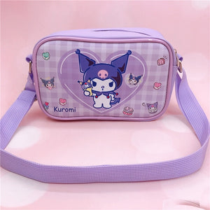 Sanrio Kawaii Cinnamon Roll Kuromi My Melody Pu Waterproof Slung Shoulder Bag Storage Small Square Bag