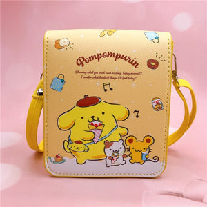 Sanrio Kawaii Cinnamon Roll Kuromi My Melody Pu Waterproof Slung Shoulder Bag Storage Small Square Bag