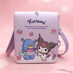 Sanrio Kawaii Cinnamon Roll Kuromi My Melody Pu Waterproof Slung Shoulder Bag Storage Small Square Bag
