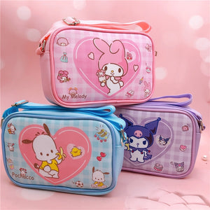 Sanrio Kawaii Cinnamon Roll Kuromi My Melody Pu Waterproof Slung Shoulder Bag Storage Small Square Bag
