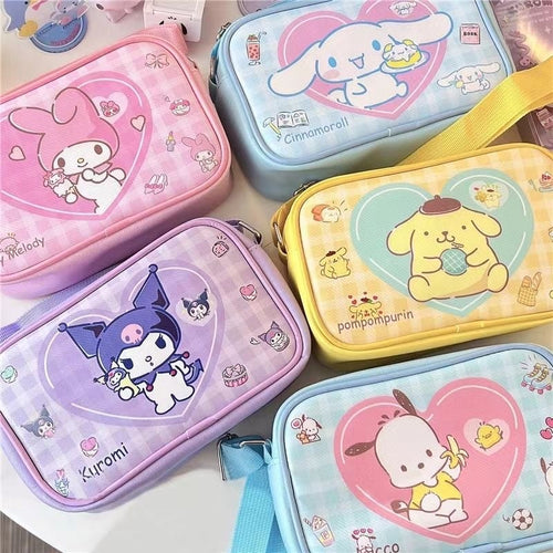 Sanrio Kawaii Cinnamon Roll Kuromi My Melody Pu Waterproof Slung Shoulder Bag Storage Small Square Bag