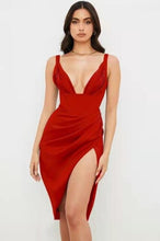 Load image into Gallery viewer, Satin Dress Women Strap Ruched Deep V Neck Corset Dress Backless Bodycon Off The Shoulder Sexy Party Elegant Evening Club Dress