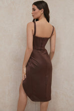 Load image into Gallery viewer, Satin Dress Women Strap Ruched Deep V Neck Corset Dress Backless Bodycon Off The Shoulder Sexy Party Elegant Evening Club Dress
