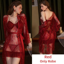 Load image into Gallery viewer, Satin Pajamas Sets Women Sexy Night Dress Teen Girl Embroidered Sleepwear Robe Set Lace See Through Camisolas Summer Dropshippin