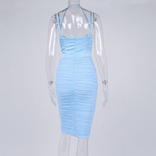 Load image into Gallery viewer, Satin Sexy Bodycon Dress for Women Elegant Midi Halter Patchwork Cut out Dress 2022 Summer Sleeveless Women Dress robe femme