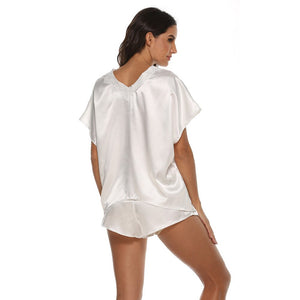 Satin Sexy Pajamas Black Belt Pyjamas Lace Top with Shorts Female Casual Loungewear Comfy Sleepwear Women Pj Set