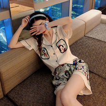 Load image into Gallery viewer, Satin Underwear  Pajamas Set Women Summer Long Sleeve Shorts Cute  Anime Pajamas Thin Section Out Home Clothes Two-Piece Set