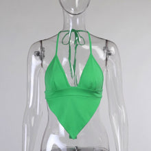 Load image into Gallery viewer, Satin V-Neck Halter Backless Party Crop Top Sexy Rhombus Cami Tops for Women Festival Green Crop Tops Chic E-girl Mini Outfits