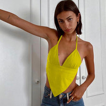 Load image into Gallery viewer, Satin V-Neck Halter Backless Party Crop Top Sexy Rhombus Cami Tops for Women Festival Green Crop Tops Chic E-girl Mini Outfits