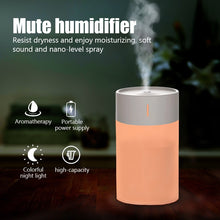 Load image into Gallery viewer, Portable 260ml Air Humidifier Mini Aroma Oil Diffuser USB Cool Mist Sprayer with Colorful Soft Night Light for Home Car Purifier