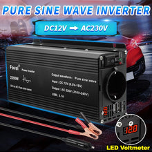 Load image into Gallery viewer, Pure Sine Wave Inverter DC 12V to AC 220V 230V 1500W/2200W/2600W Voltage Transfer Converter Universal EU Socket Auto Accessories