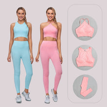 Load image into Gallery viewer, Seamless Gym Suit Female Fitness Yoga Suit Sports Suit High Waist Leggings + Prone Sling/vest Suit Sports Suit