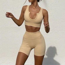 Load image into Gallery viewer, Seamless Tracksuit Women Two Piece Set Summer Clothes Knitting Vest Crop Top and Shorts Sweat Suit Sport Workout Fitness Outfits
